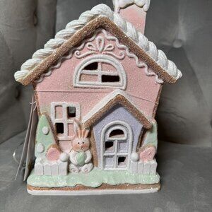 Kurt Adler Easter LED Lights Pastel Multicolor Gingerbread House 9’’Spring Decor